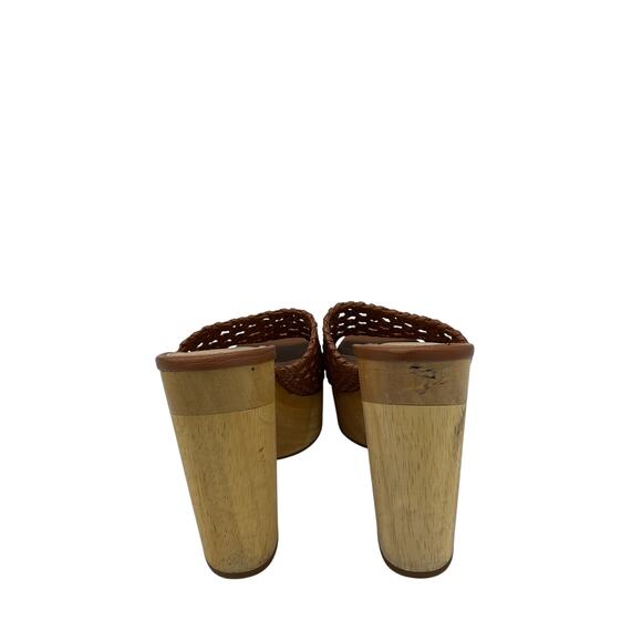Veronica Beard 'Guadalupe' Brown Woven Leather Wooden-Heel Mules Size 6 - Picture 6 of 7